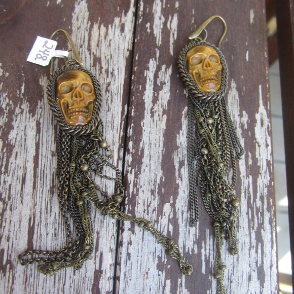 Jewelry - Annie Hammer skull and chain designer earrings